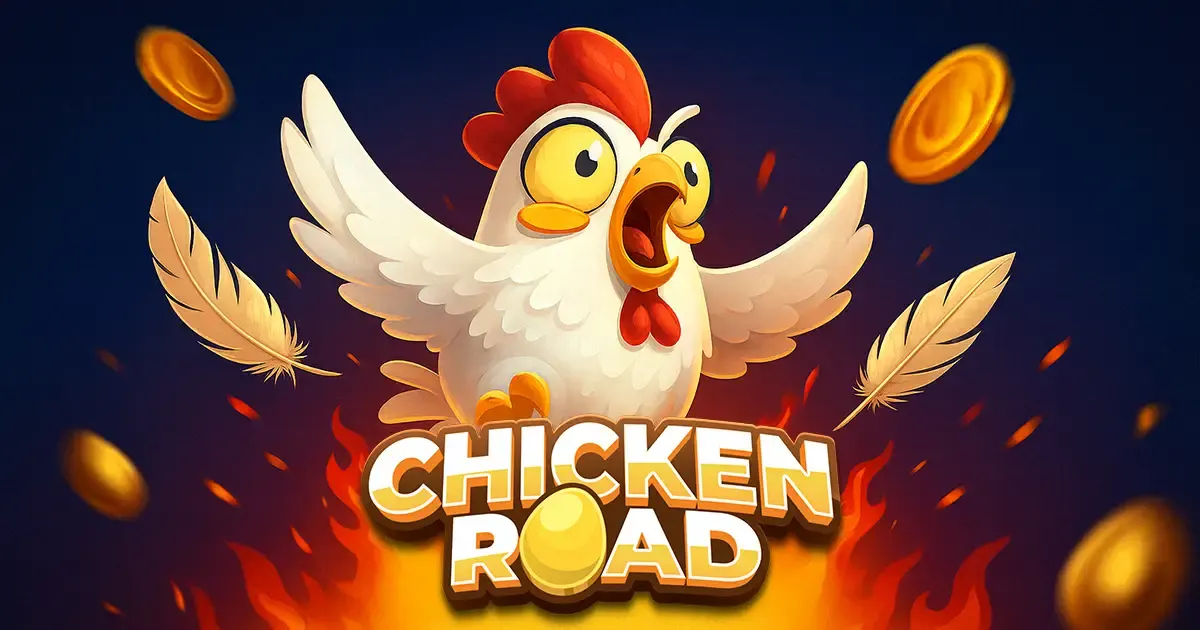 Banner del player demo con una gallina tra fiamme, piume e monete dorate.